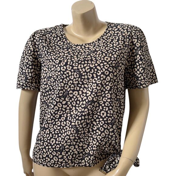 MICHAEL KORS Womens Size Medium Animal Print Linen Blend Short Sleeve Shirt Top - Picture 1 of 11